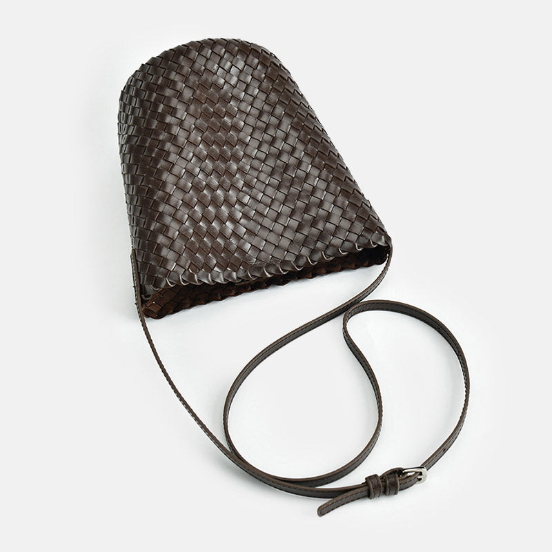 Women’s Vintage Woven Top-Grain Leather Crossbody Bucket Bag image 5