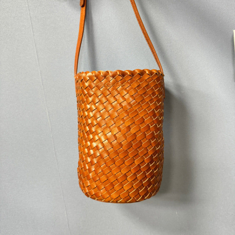 Women’s Vintage Woven Top-Grain Leather Crossbody Bucket Bag image 6