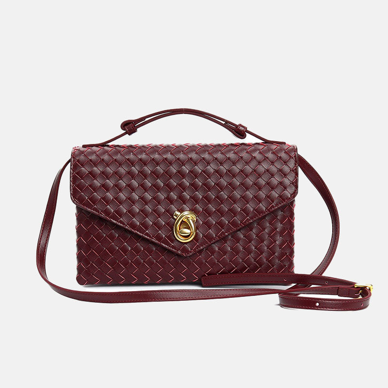 Women’s Vintage Woven Top-Grain Leather Messenger HandBag In Gold Hardware image 6