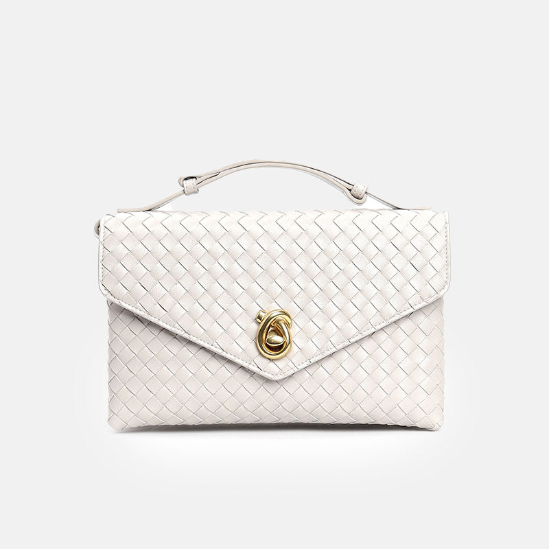 Women’s Vintage Woven Top-Grain Leather Messenger HandBag In Gold Hardware image 11