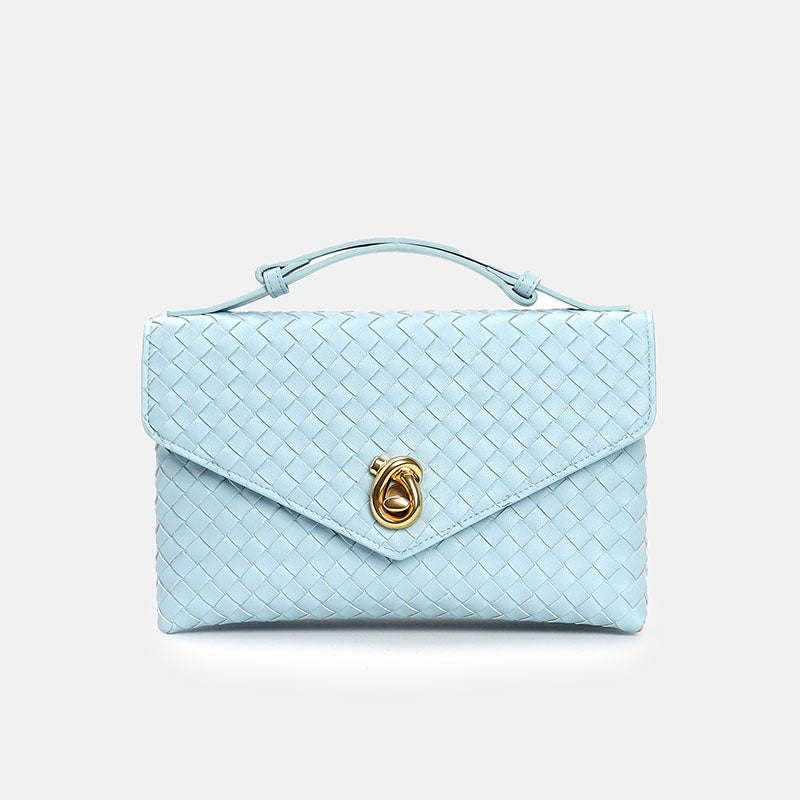 Women’s Vintage Woven Top-Grain Leather Messenger HandBag In Gold Hardware image