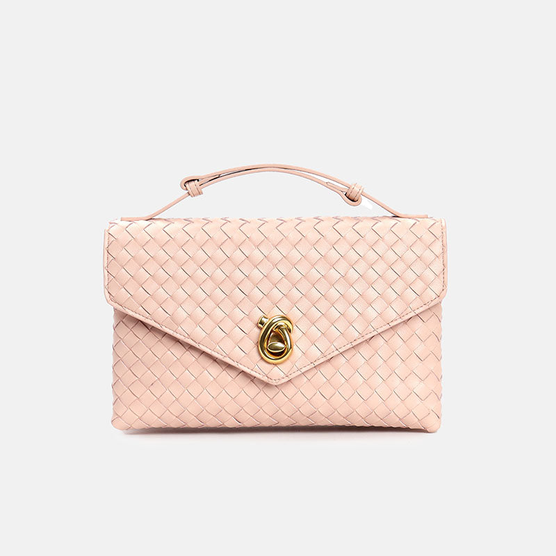 Women’s Vintage Woven Top-Grain Leather Messenger HandBag In Gold Hardware image 12