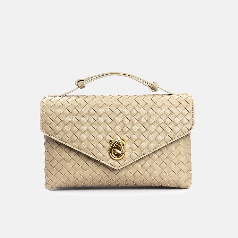 Women’s Vintage Woven Top-Grain Leather Messenger HandBag In Gold Hardware image 13