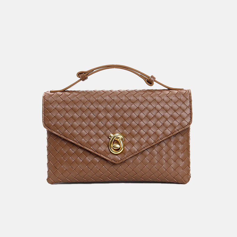 Women’s Vintage Woven Top-Grain Leather Messenger HandBag In Gold Hardware image 9