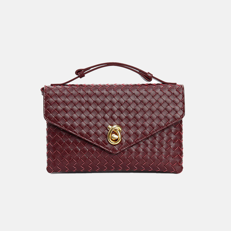 Women’s Vintage Woven Top-Grain Leather Messenger HandBag In Gold Hardware image 5