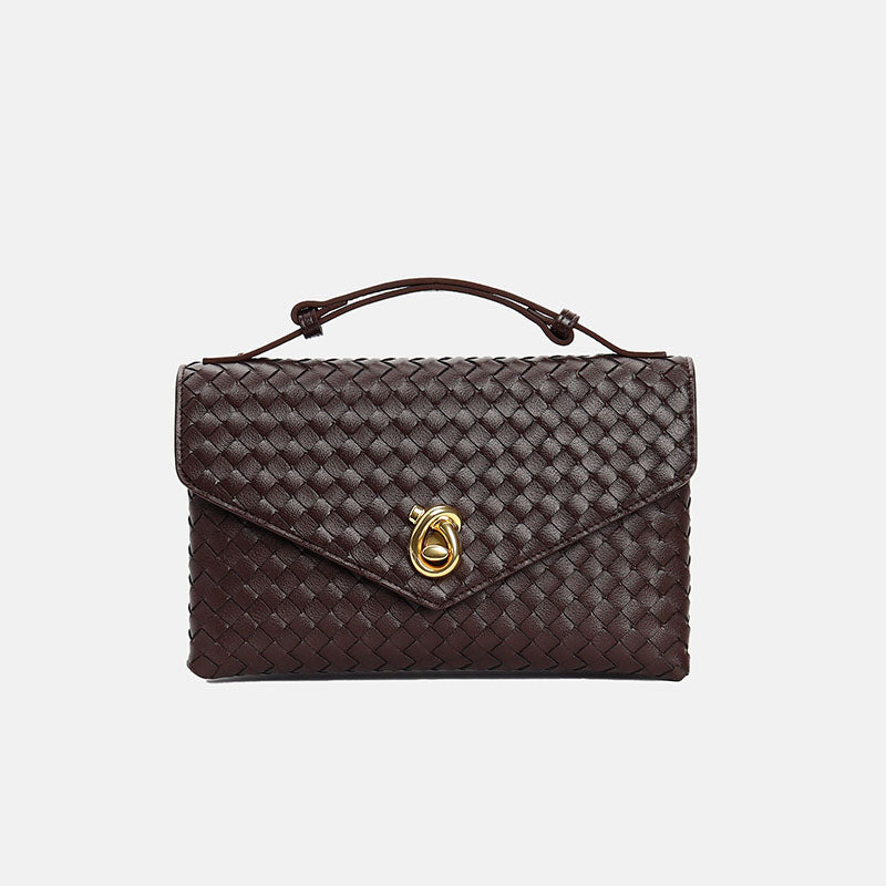 Women’s Vintage Woven Top-Grain Leather Messenger HandBag In Gold Hardware image 3