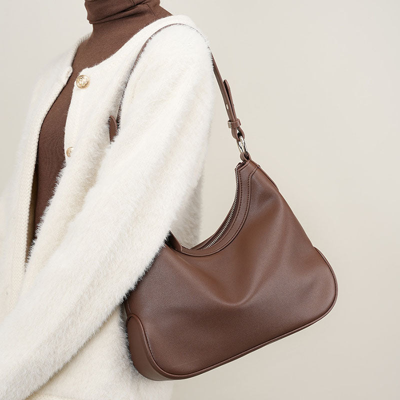 Women’s Vintage Zipper Crossbody Baguette Bags in Genuine Leather image 3