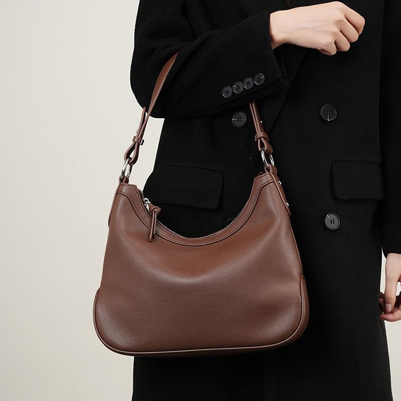 Women’s Vintage Zipper Crossbody Baguette Bags in Genuine Leather image 5