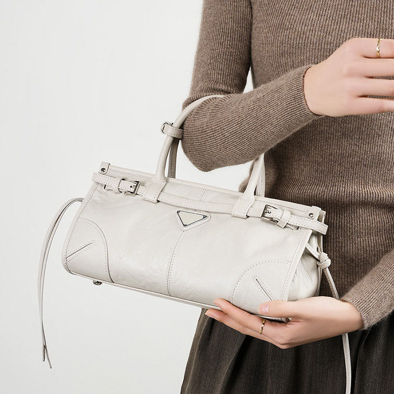 Women’s Waxed Genuine Leather Minimalist Boston Handbag image 2