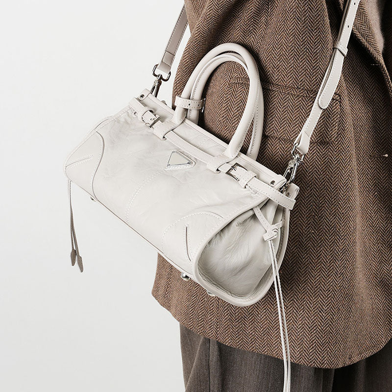 Women’s Waxed Genuine Leather Minimalist Boston Handbag image 3