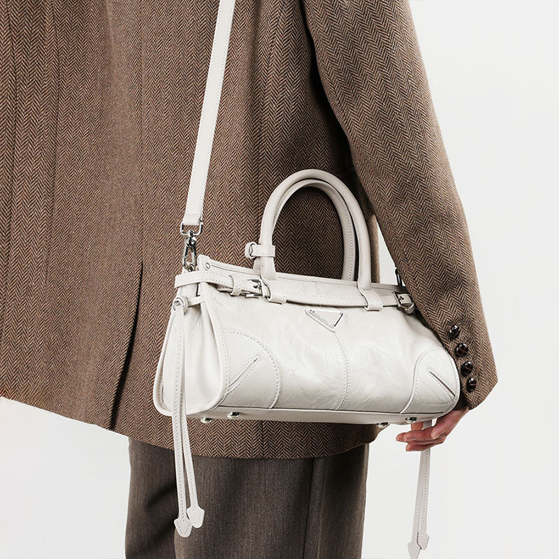 Women’s Waxed Genuine Leather Minimalist Boston Handbag image 4