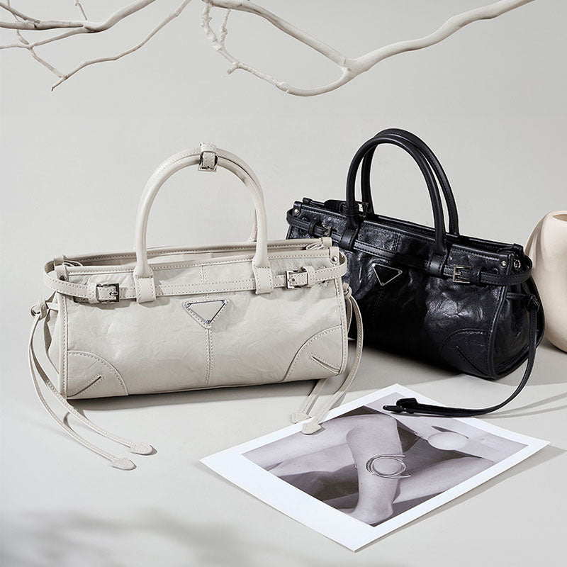 Women’s Waxed Genuine Leather Minimalist Boston Handbag image 6