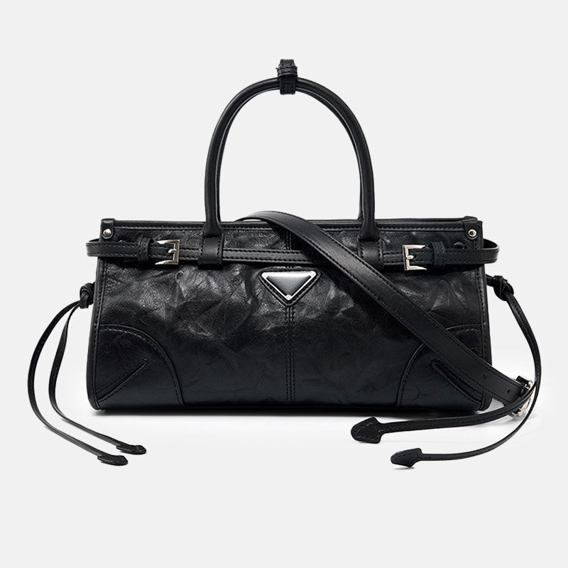 Women’s Waxed Genuine Leather Minimalist Boston Handbag image 5