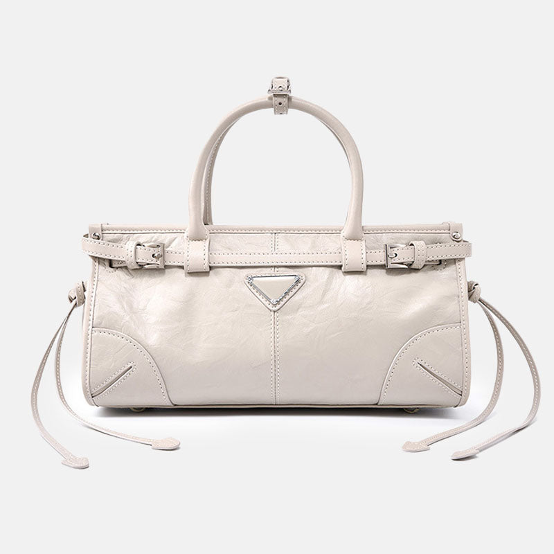 Women’s Waxed Genuine Leather Minimalist Boston Handbag image