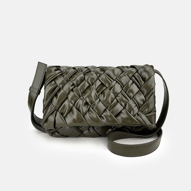 Women’s Waxed Leather Pleated Woven Crossbody Shoulder Bag image 2