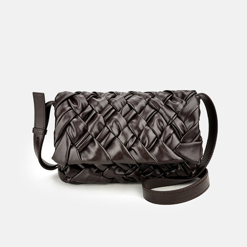 Women’s Waxed Leather Pleated Woven Crossbody Shoulder Bag image 3