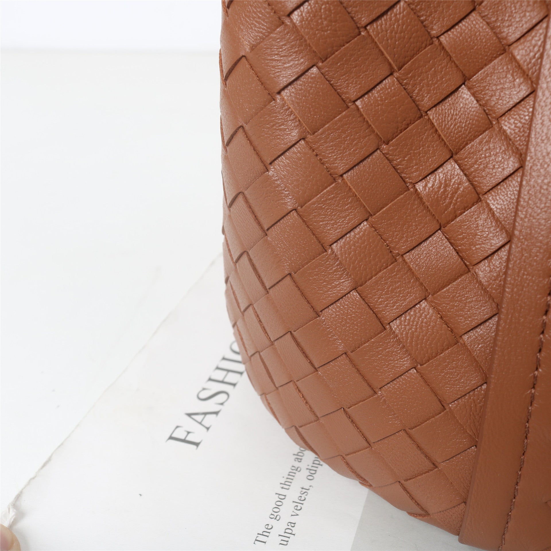 Women’s Woven Genuine Lambskin Leather Top Handle Bucket bags image 6