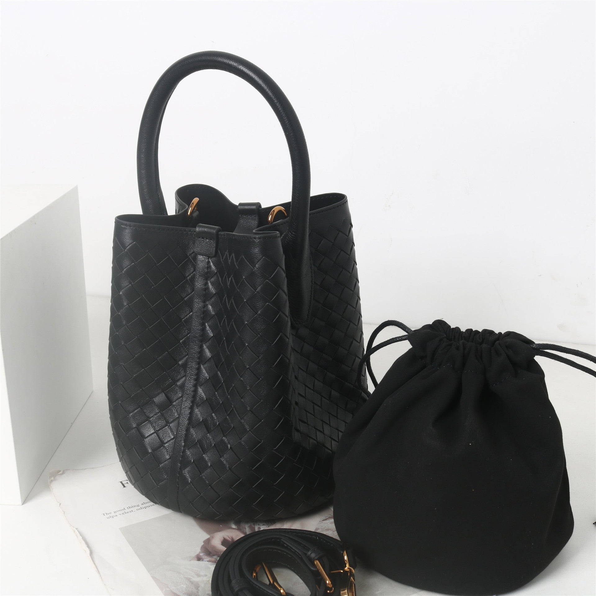 Women’s Woven Genuine Lambskin Leather Top Handle Bucket bags image 11