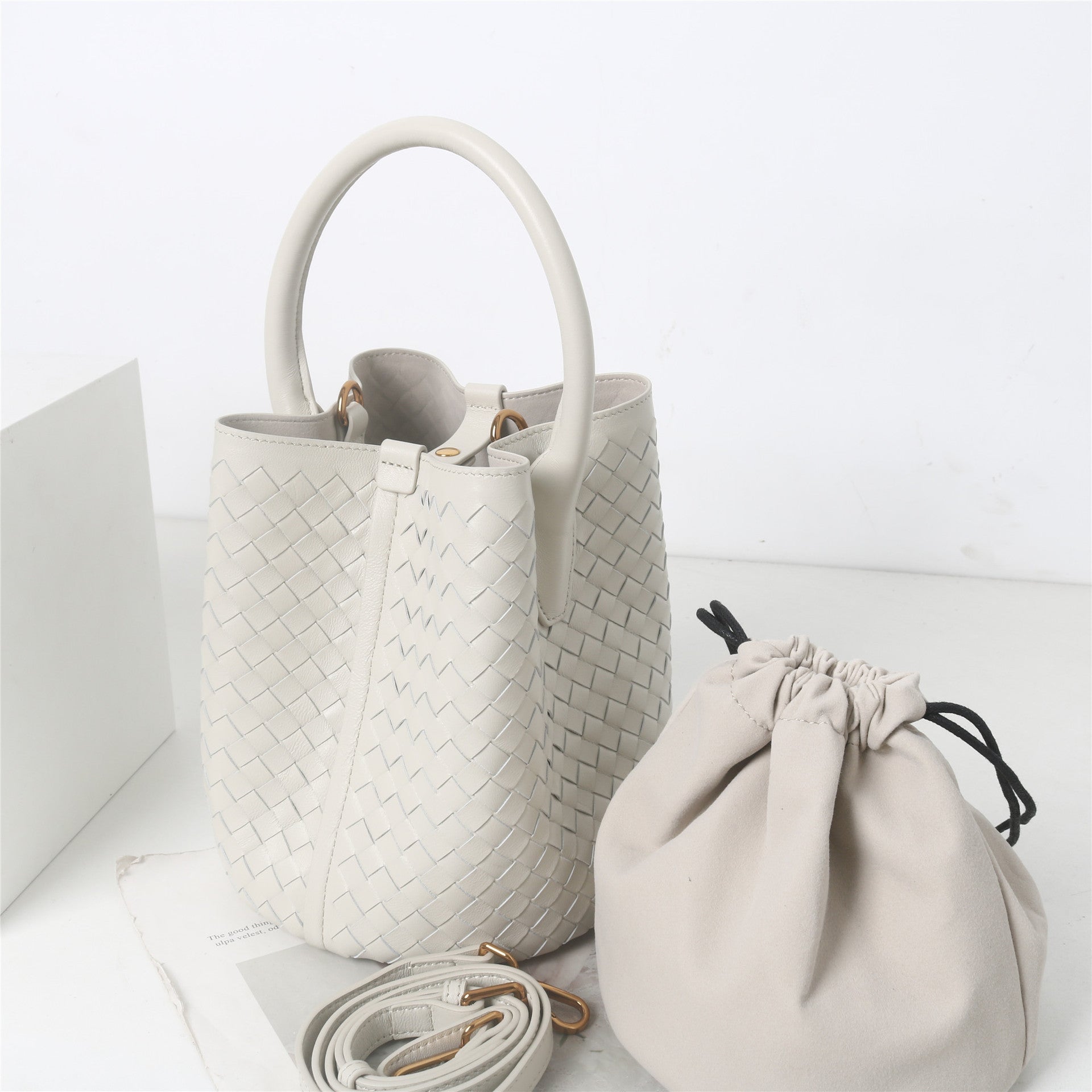 Women’s Woven Genuine Lambskin Leather Top Handle Bucket bags image 9