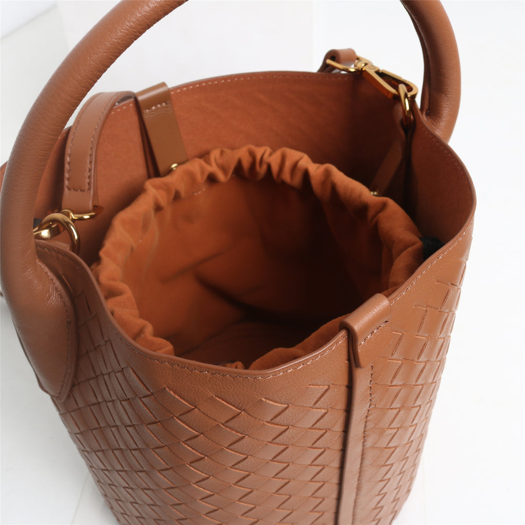 Women’s Woven Genuine Lambskin Leather Top Handle Bucket bags image 3