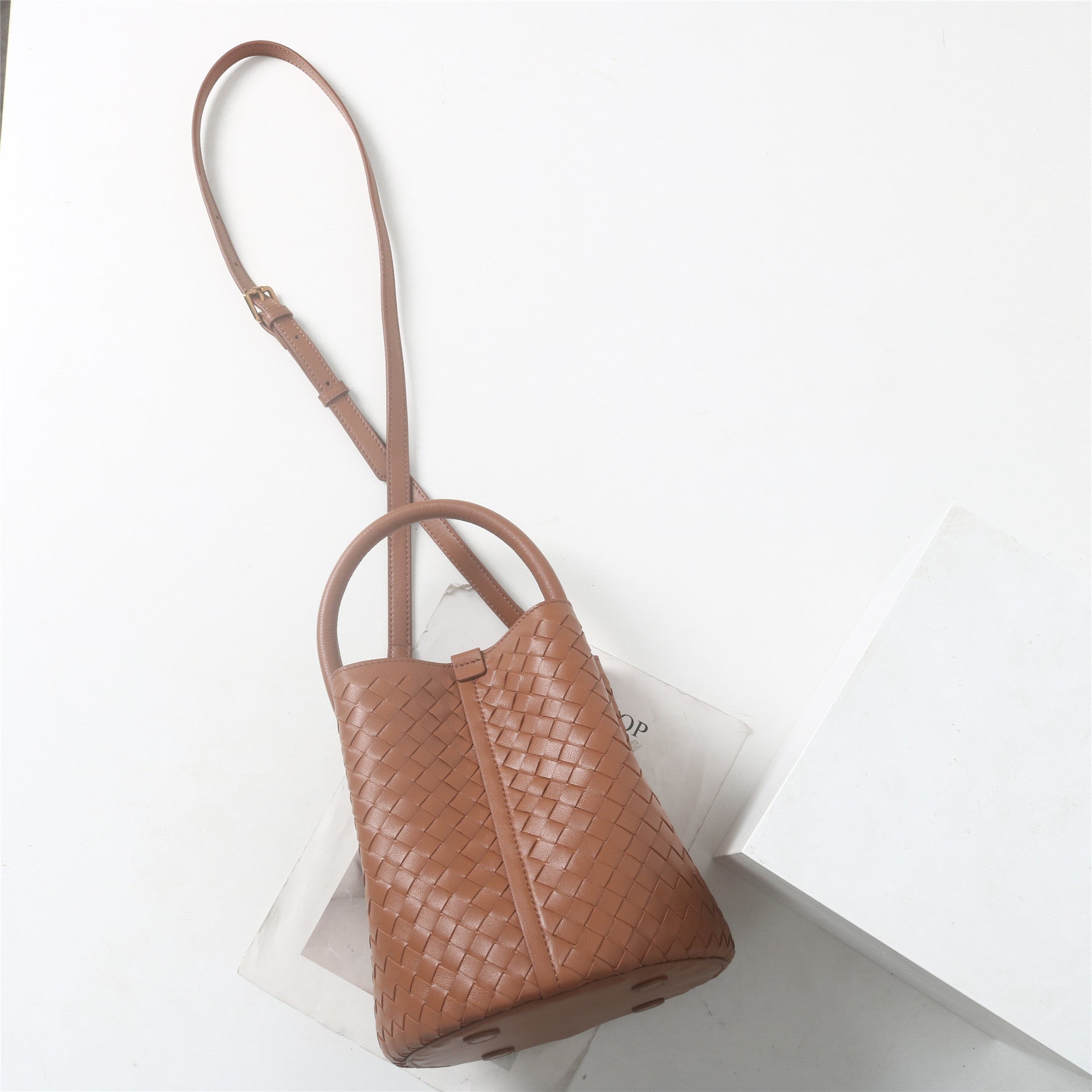 Women’s Woven Genuine Lambskin Leather Top Handle Bucket bags image 4