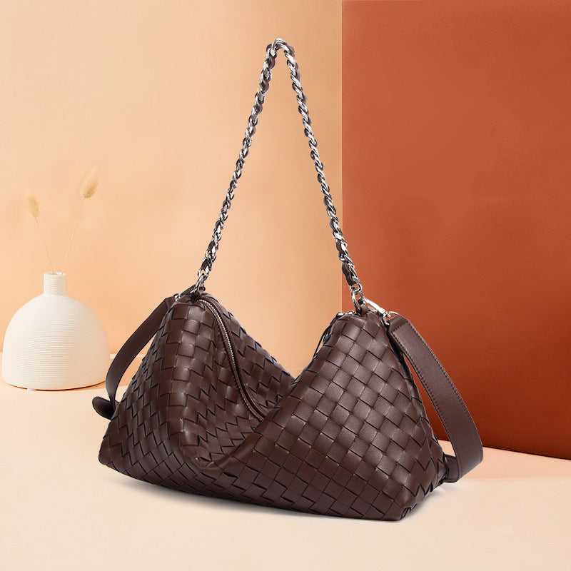 Women’s Woven Genuine Leather Chain Strap Hobo Bag image 3