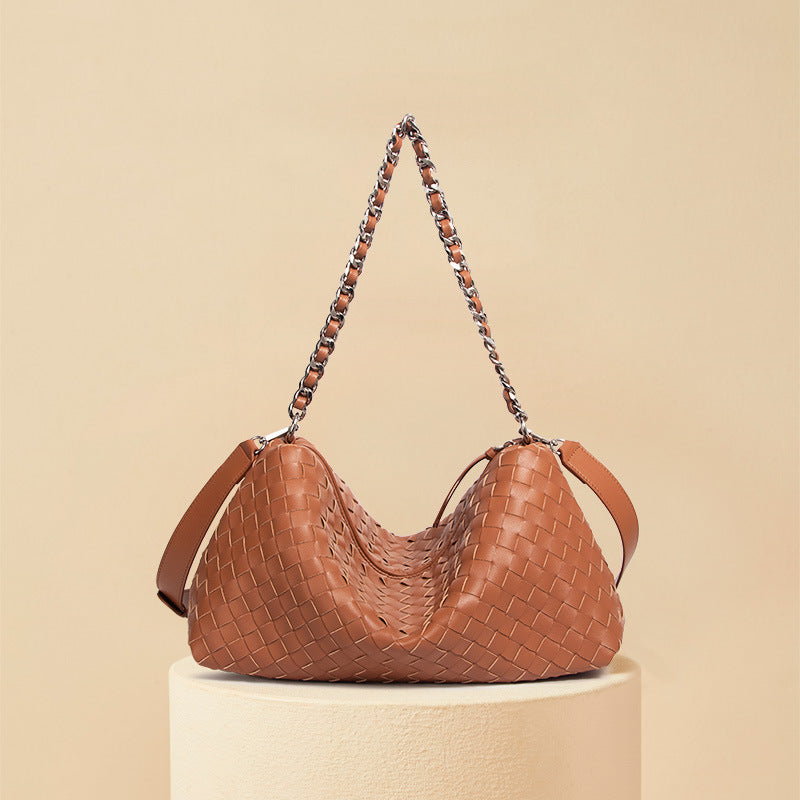Women’s Woven Genuine Leather Chain Strap Hobo Bag image 7
