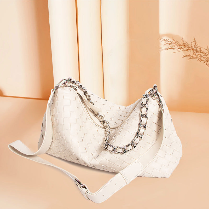 Women’s Woven Genuine Leather Chain Strap Hobo Bag image 9