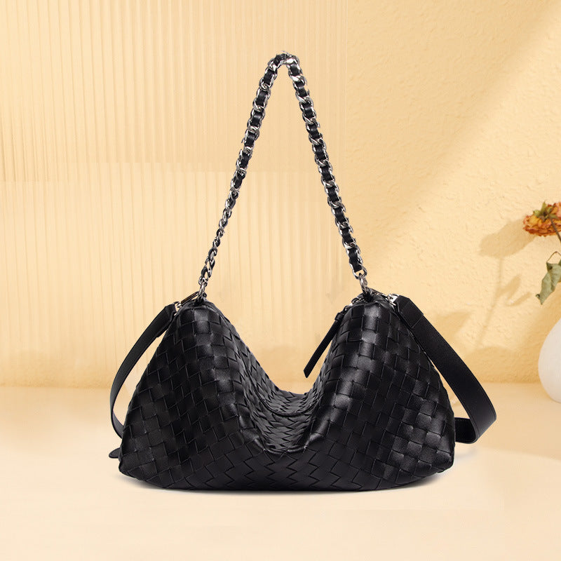Women’s Woven Genuine Leather Chain Strap Hobo Bag image 5