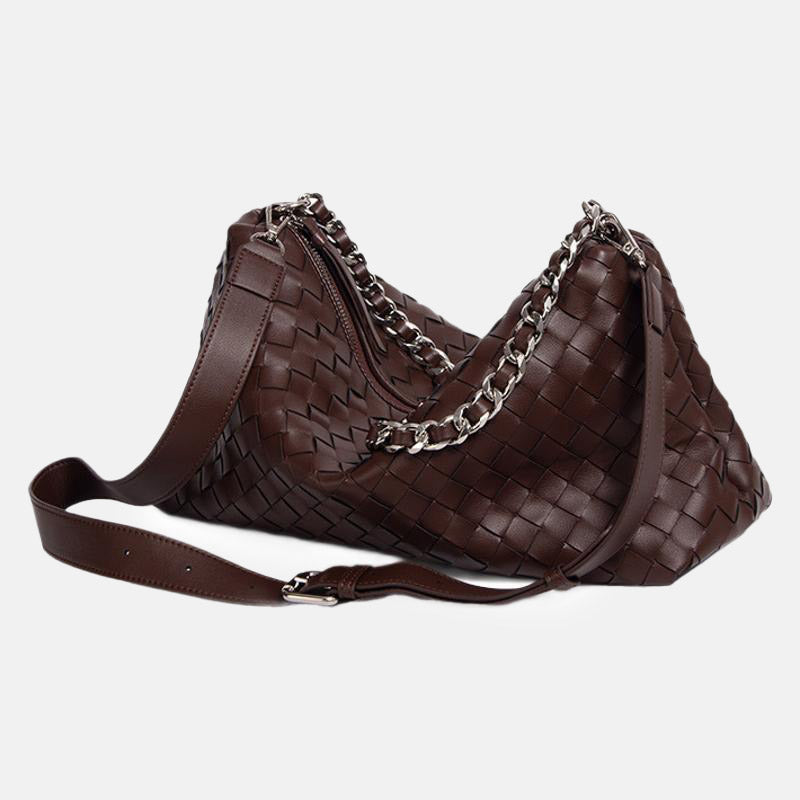 Women’s Woven Genuine Leather Chain Strap Hobo Bag image 2