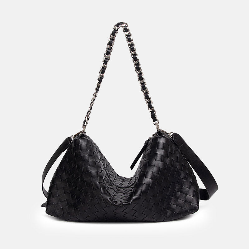Women’s Woven Genuine Leather Chain Strap Hobo Bag image 4