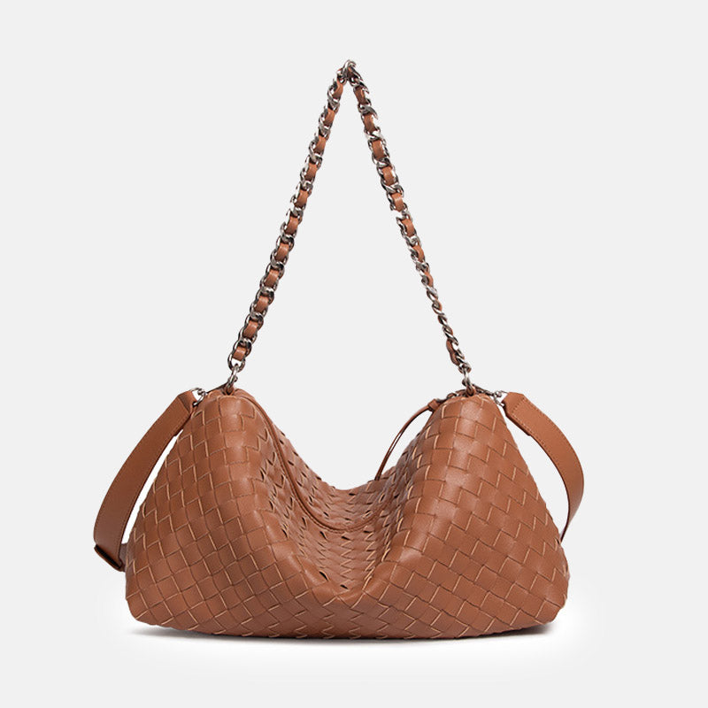 Women’s Woven Genuine Leather Chain Strap Hobo Bag image 6