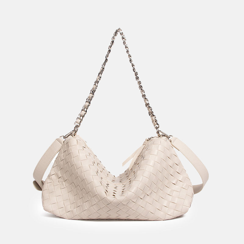 Women’s Woven Genuine Leather Chain Strap Hobo Bag image 8