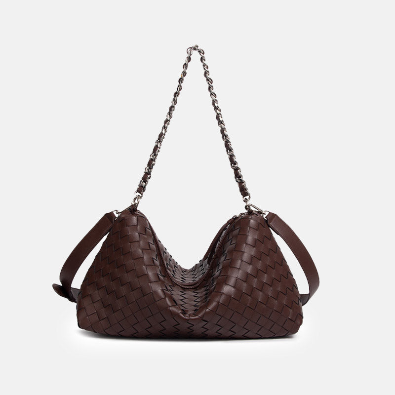 Women’s Woven Genuine Leather Chain Strap Hobo Bag image