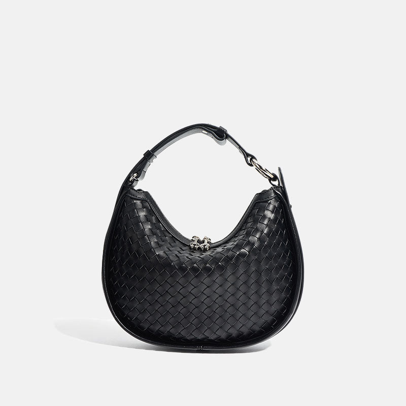 Women’s Woven Genuine Leather Crescent Shape Crossbody Shoulder Handbag In Minimalist image 3