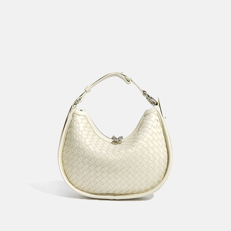 Women’s Woven Genuine Leather Crescent Shape Crossbody Shoulder Handbag In Minimalist image 2