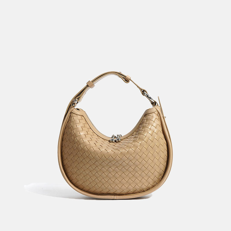 Women’s Woven Genuine Leather Crescent Shape Crossbody Shoulder Handbag In Minimalist image 4