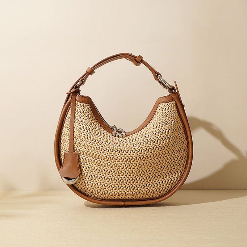 Women’s Woven Genuine Leather Minimalist Crescent Handbag image 2