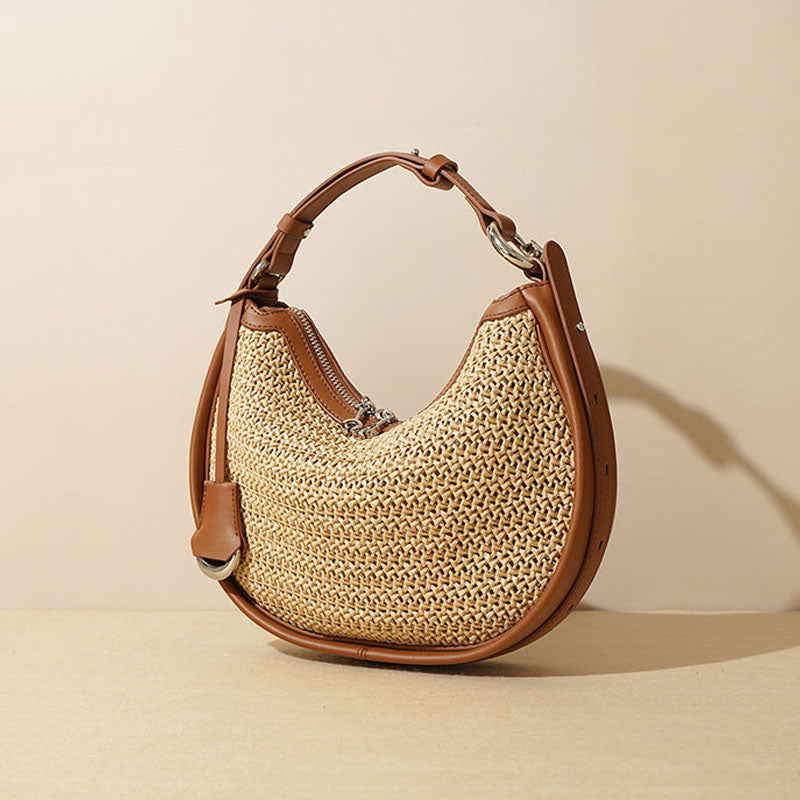 Women’s Woven Genuine Leather Minimalist Crescent Handbag image 3
