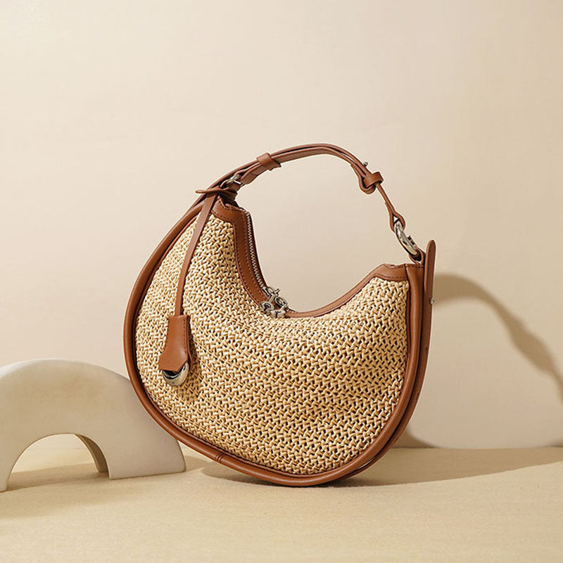Women’s Woven Genuine Leather Minimalist Crescent Handbag image 4