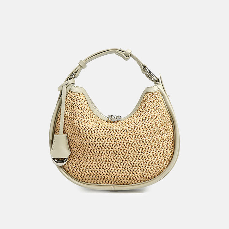 Women’s Woven Genuine Leather Minimalist Crescent Handbag image 5