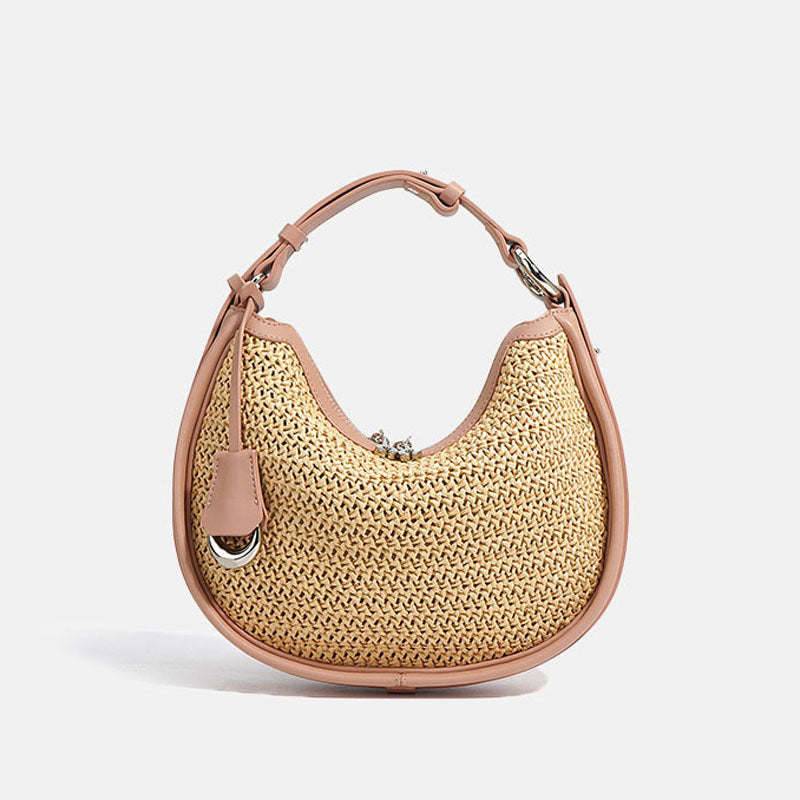 Women’s Woven Genuine Leather Minimalist Crescent Handbag image 6