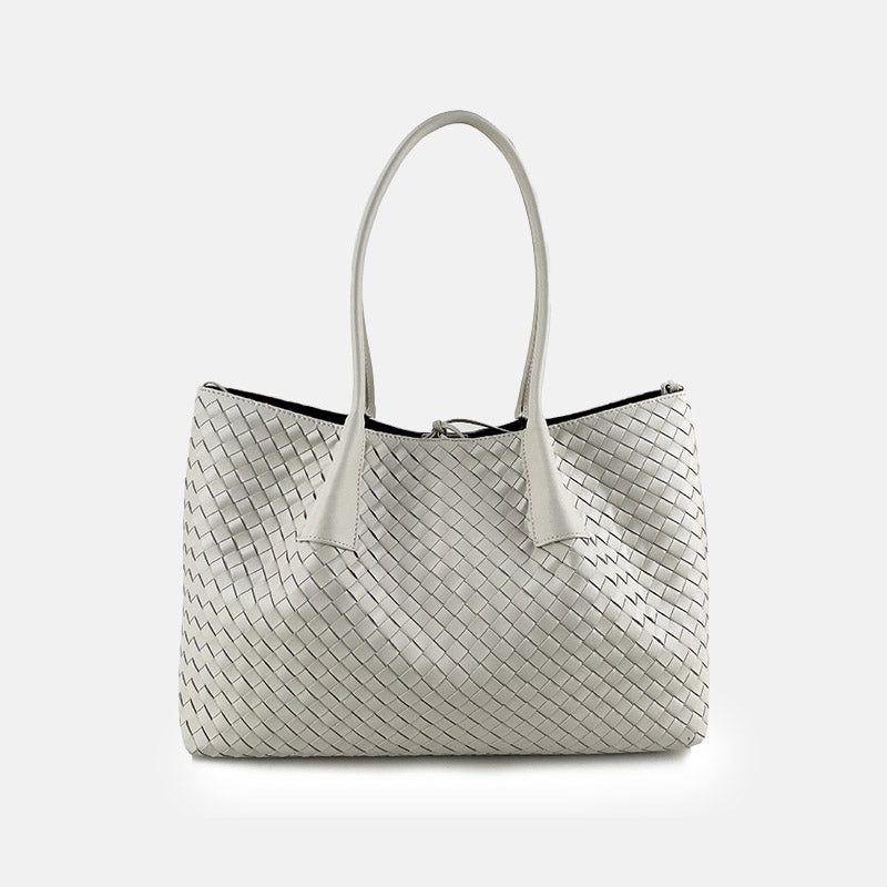 Women’s Woven Genuine Leather Shoulder Tote Bag image