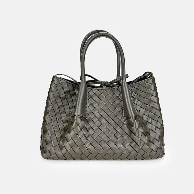 Women’s Woven Genuine Leather Shoulder Tote Bag image 5