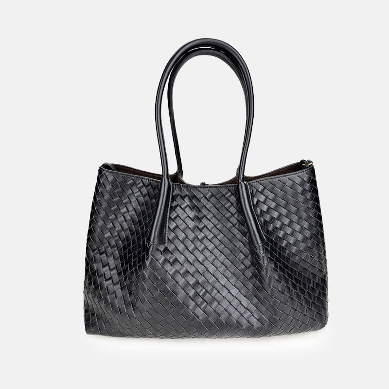 Women’s Woven Genuine Leather Shoulder Tote Bag image 4
