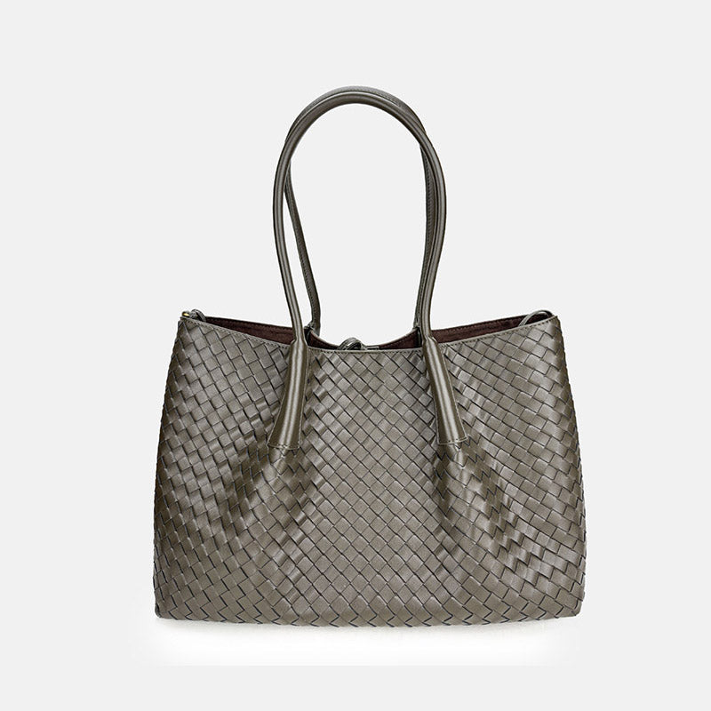 Women’s Woven Genuine Leather Shoulder Tote Bag image 6