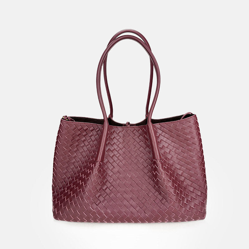 Women’s Woven Genuine Leather Shoulder Tote Bag image 10