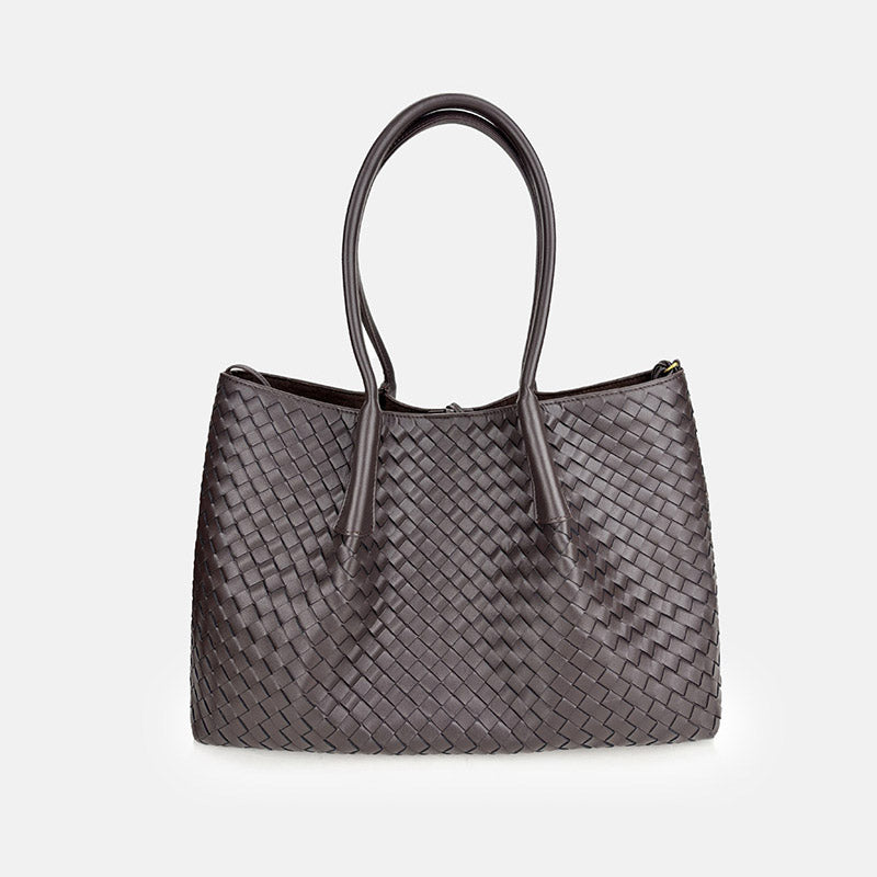 Women’s Woven Genuine Leather Shoulder Tote Bag image 12