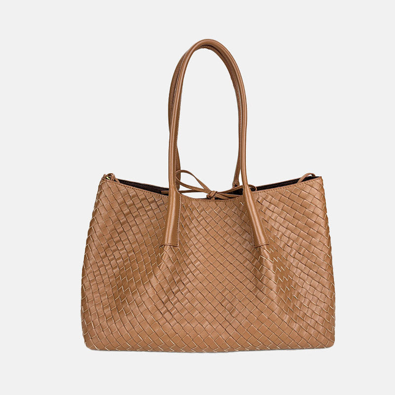 Women’s Woven Genuine Leather Shoulder Tote Bag image 14