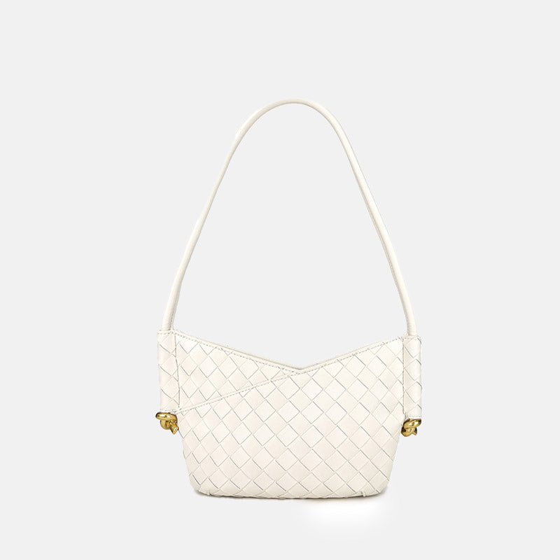 Women’s Woven Genuine Leather V-Shaped Shoulder Baguette Bag image 2